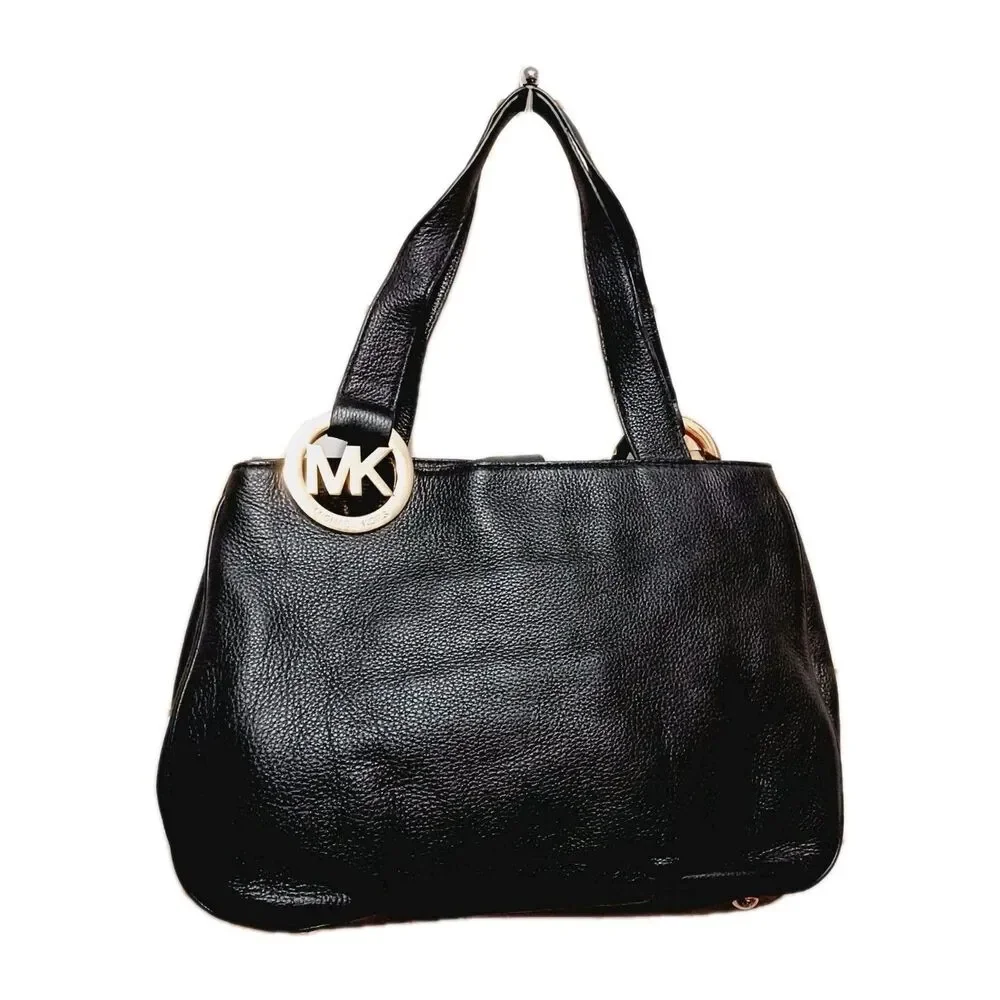 Michael Kors Black Leather Large Fulton Hobo Designer Shoulder Bag